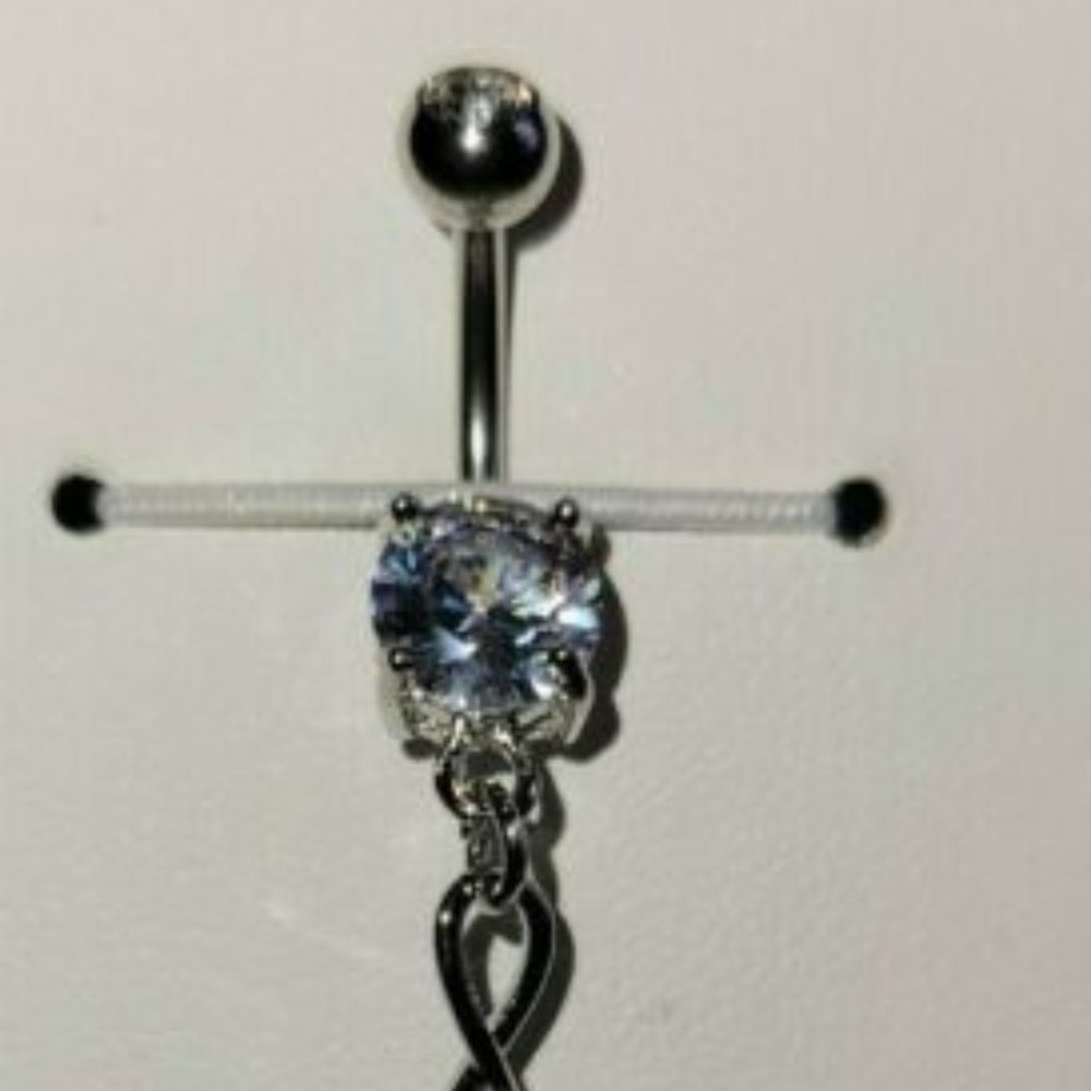 CZ Flower Marquise CZ Leaf Vine Dangle 316L Surg Steel Belly Navel Ring Clear